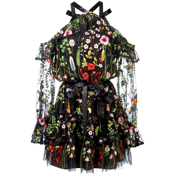 Alexis Adeline Dress Black Floral Embroidered Ruffle Mini